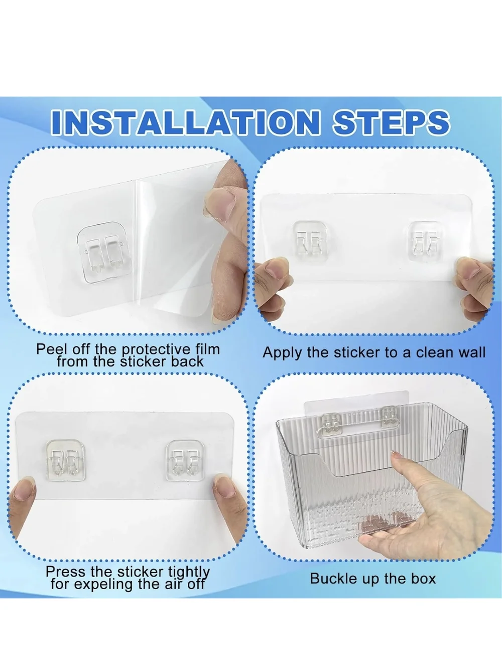 Clear Plastic Storage Bins with Adhesive Mounting Tabs